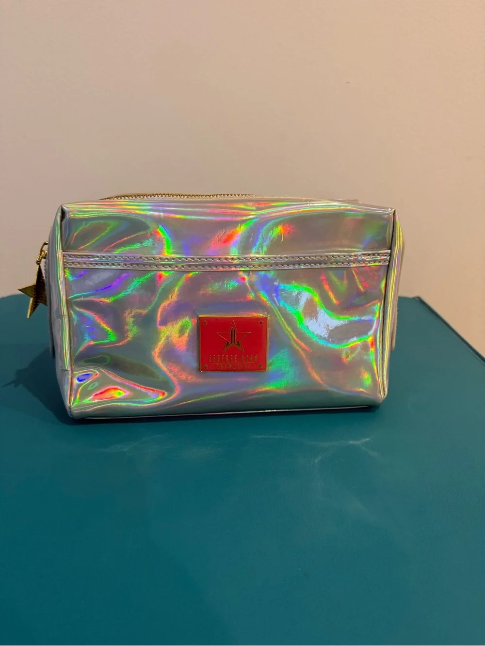 Jeffree Star Holographic Cosmetic Pouch with Pink Logo